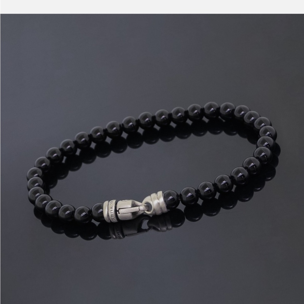 David Yurman Men's 6MM 925 Silver Black Onyx Spiritual Beads Bracelet 8.5"